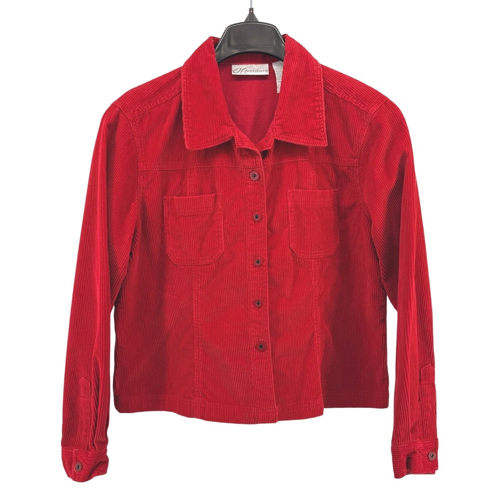 Vtg. 90s Dressbarn Corduroy Jacket Women Large Pre-Owned Red Button Front Ribbed